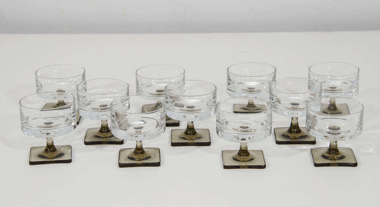 Charming and pretty set of ten stemmed glasses suitable for cordials or liqueurs. This design series is called 