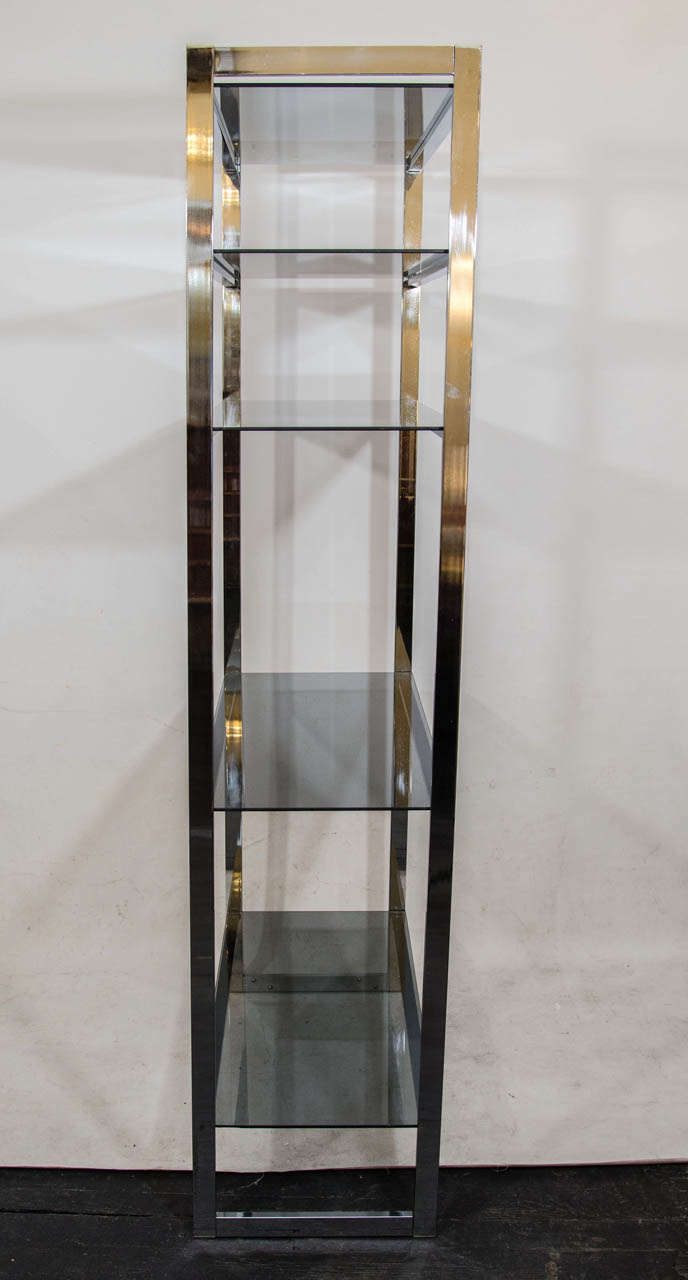 Mid-Century Modern Handsome Chrome Étagère with Gray Glass Shelves