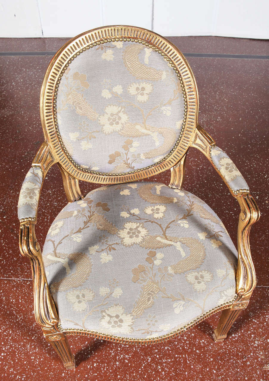 Upholstery Pair of Giltwood Louis XVI Style Armchairs For Sale