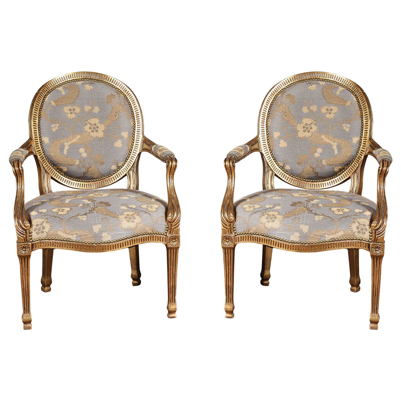 Pair of Giltwood Louis XVI Style Armchairs For Sale