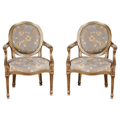 Pair of Giltwood Louis XVI Style Armchairs