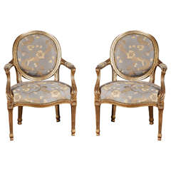 Pair of Giltwood Louis XVI Style Armchairs 10