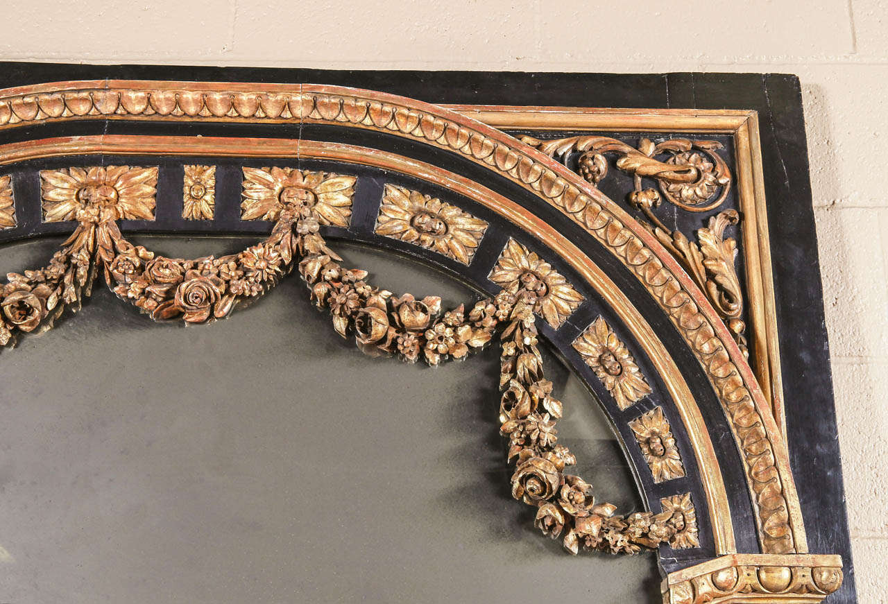 Large French Louis XVI Style Parcel Gilt Mirror In Good Condition In Dallas, TX