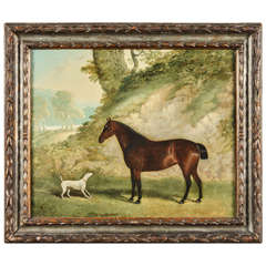 Framed English Oil Painting of Horse and Dog by John Ferneley, Sr.