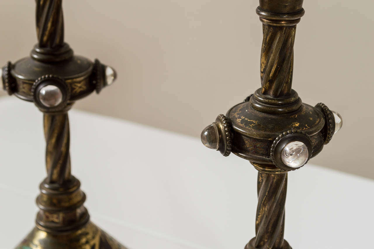 19th Century Pair of Aesthetic Movement meets Neo-Gothic Brass Candlesticks 1