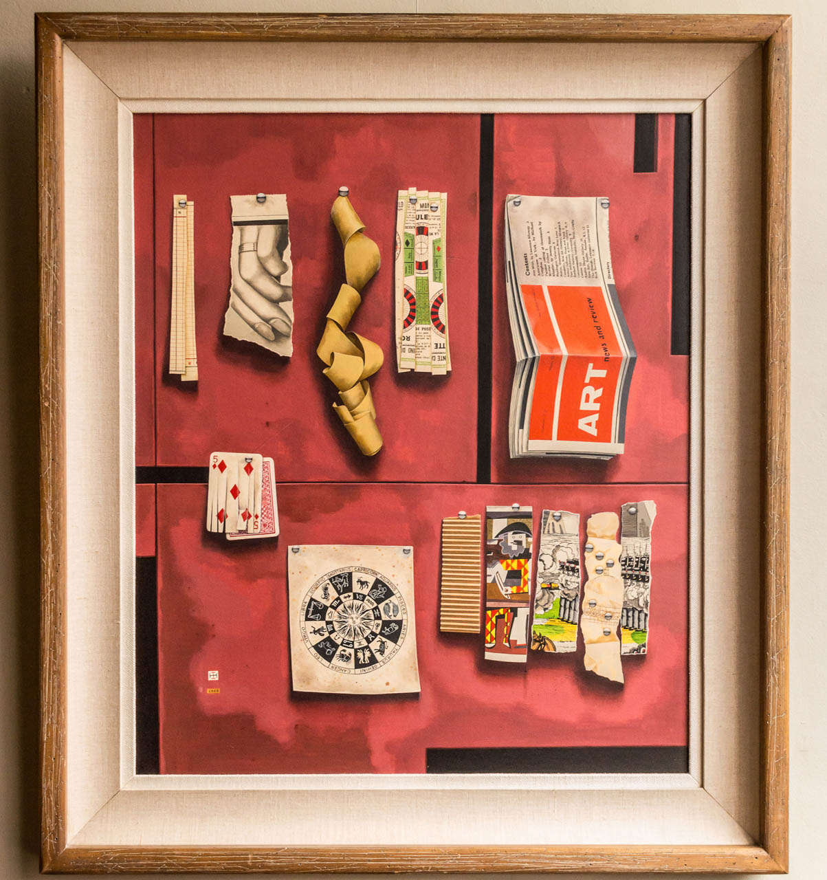 A framed trompe l'oeil oil painting on paper laid board, 