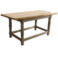 19th Century Table with Pine Top and Painted Base Antique 19th Century Table with Pine Top and Painted Base