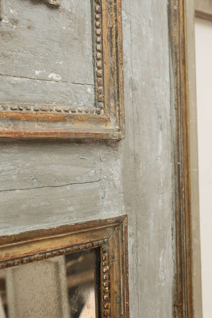 French 18th Century Painted Trumeau Mirror with Bois Doré Detail