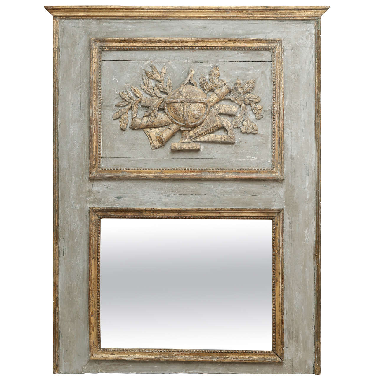 18th Century Painted Trumeau Mirror with Bois Doré Detail at 1stDibs