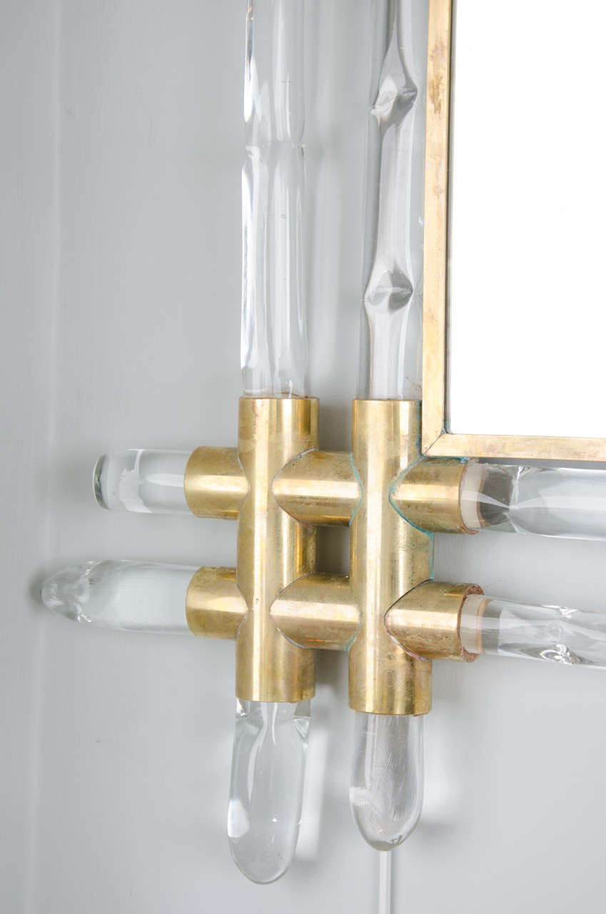 Brass Pair of 1970s Italian Bamboo Style Glass Mirrors