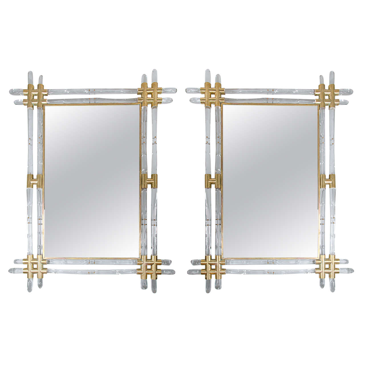 Pair of 1970s Italian Bamboo Style Glass Mirrors