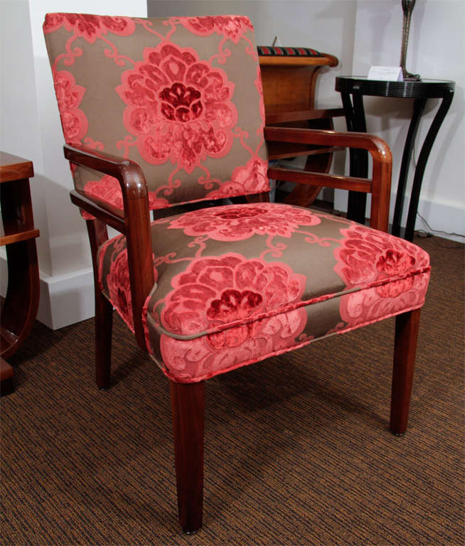 Pair of Stow Davis upholstered chairs in the Mid-Century style, newly upholstered.