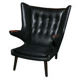 Black Leather Papa Bear Chair by Hans Wegner