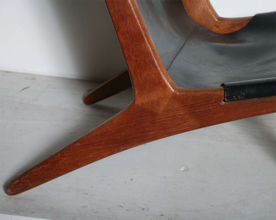 Swedish Teak and Leather Sling Back Lounge chair by Kristiansson