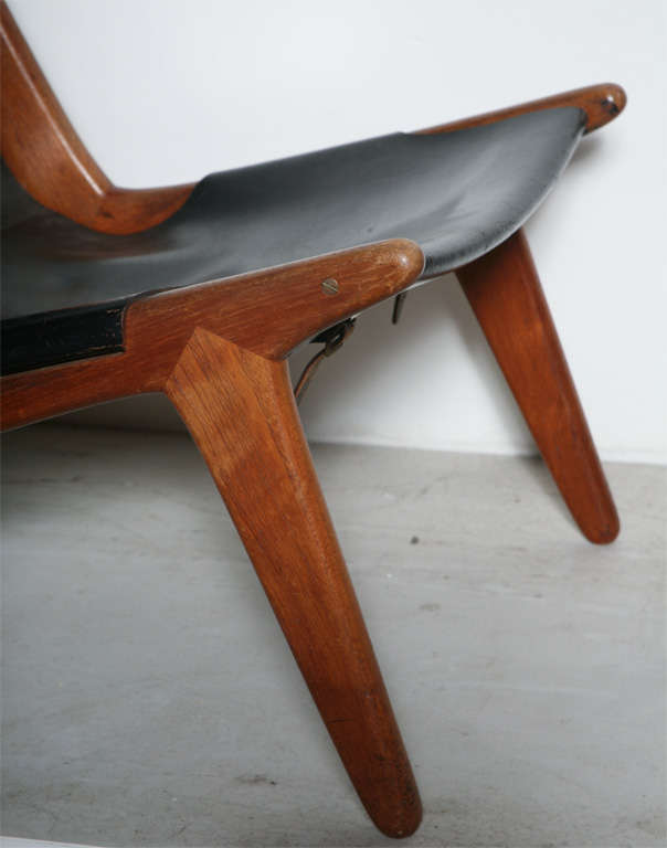 Teak and Leather Sling Back Lounge chair by Kristiansson In Excellent Condition In New York, NY