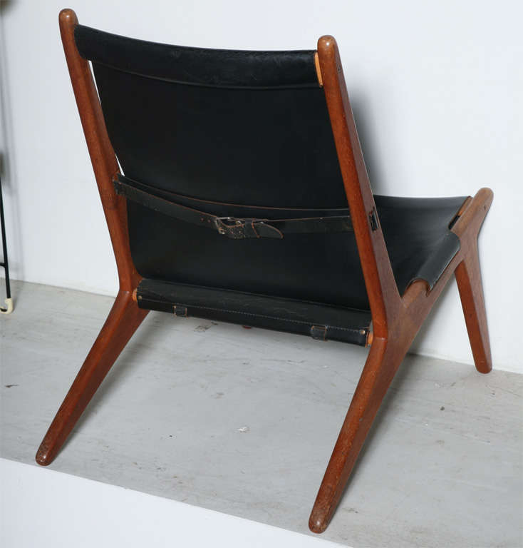 Teak and Leather Sling Back Lounge chair by Kristiansson 1