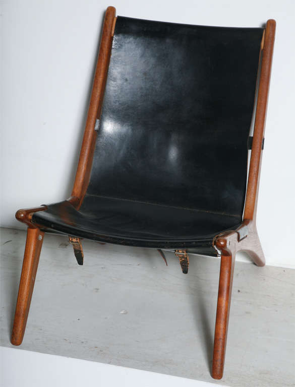 Teak and Leather Sling Back Lounge chair by Kristiansson 4