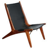 Teak and Leather Sling Back Lounge chair by Kristiansson