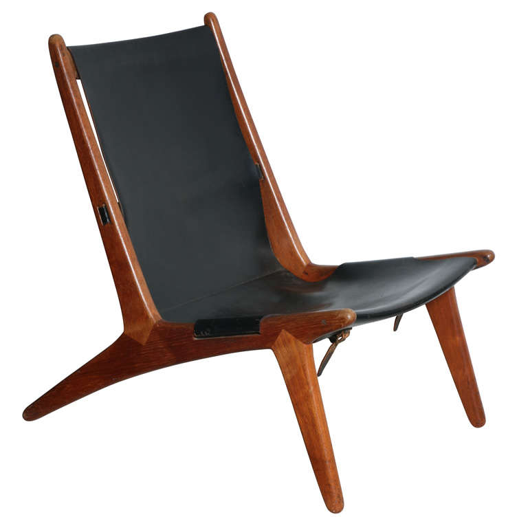 Teak and Leather Sling Back Lounge chair by Kristiansson