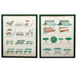 Antique Two French Prints, titled Meubles de jardins, framed.