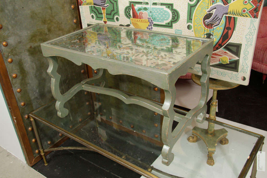 Mid-20th Century French Eglomise Painted Wood  Coffee Table, circa 1940. For Sale