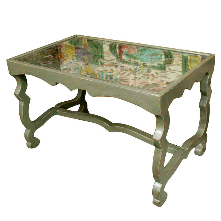 French Eglomise Painted Wood  Coffee Table, circa 1940. For Sale