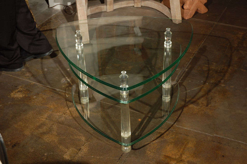 Shield Shaped Glass and Lucite 3 Tiered Table