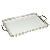 Antique 19th Century Silver Plated Tray With Glass