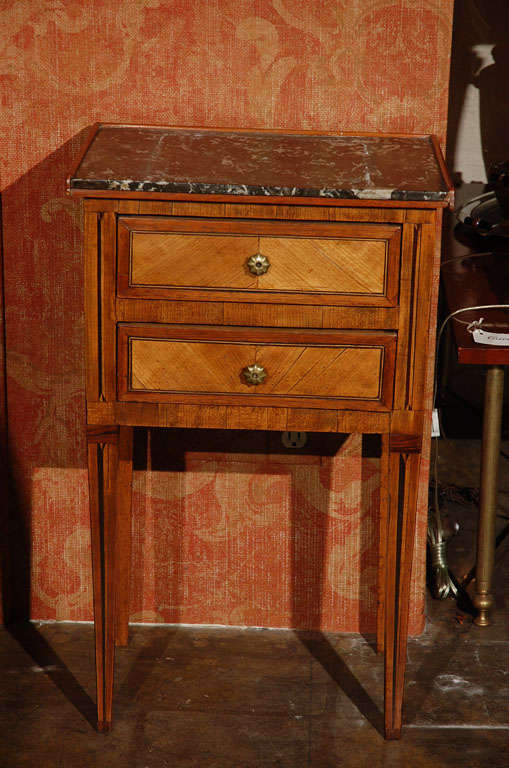 Italian 2-Draer Side Table with Marble Top and Wood Inlays