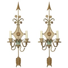 Pair light blue painted wrought iron arrow appliqués