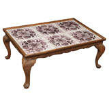 A Dutch Tile Top Low Table Inset in Fruitwood Base