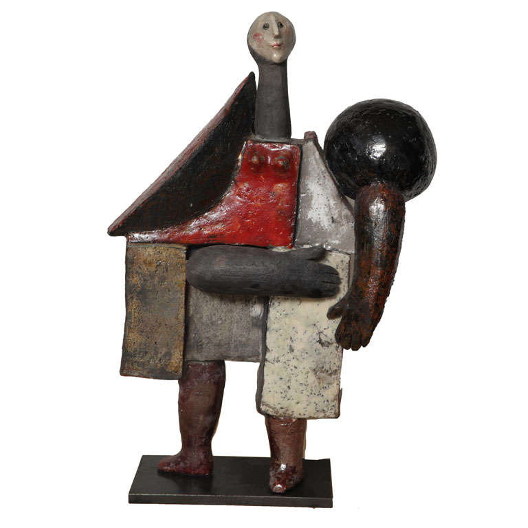 Sculpture en céramique « La Femme au Visage de Lune » de Roger Capron