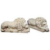 A Fine Pair of Reclining Carved Marble Lions
