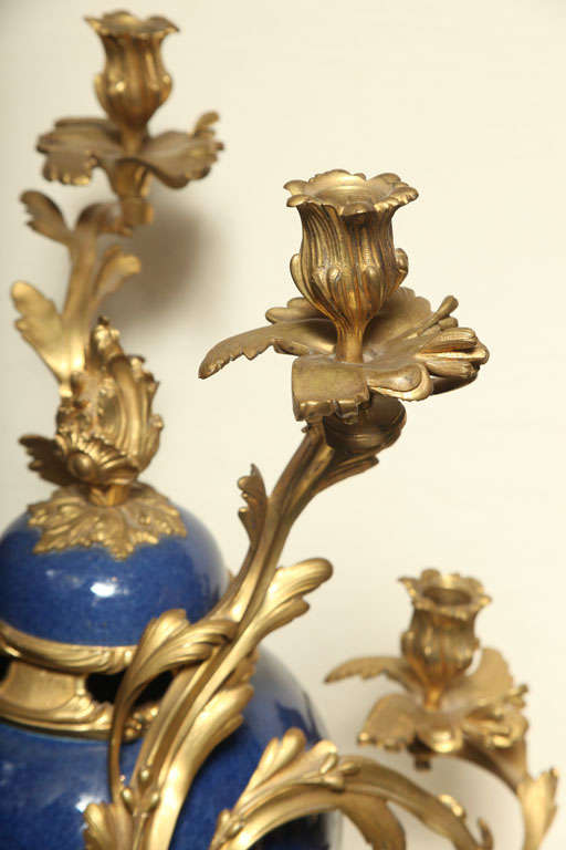 Pair of French Porcelain and Bronze Louis XV Style Candelabras 2