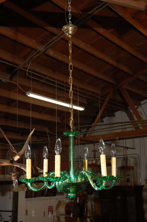 Italian Unusual Venetian Green Glass Chandelier