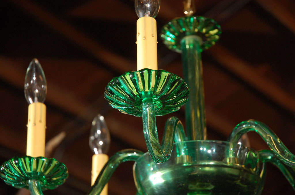Brass Unusual Venetian Green Glass Chandelier