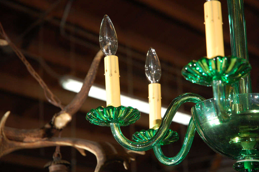 Unusual Venetian Green Glass Chandelier 4