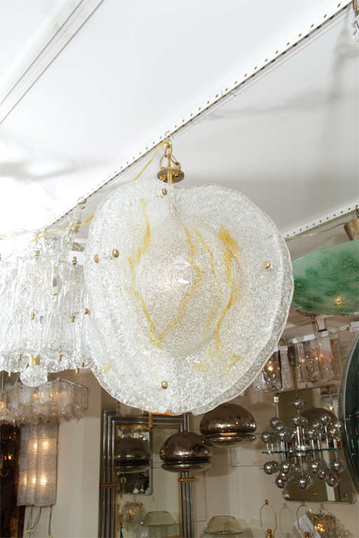 Frosted glass intersecting globe pendant with amber detail by Mazzega.