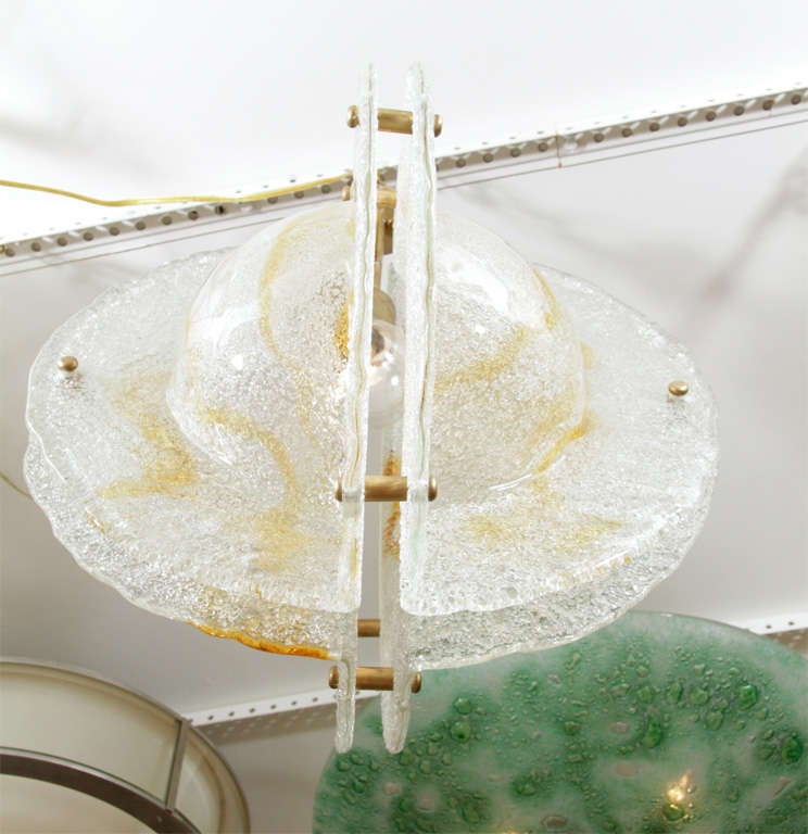 Frosted Glass Globe Pendant with Amber Detail by Mazzega 3