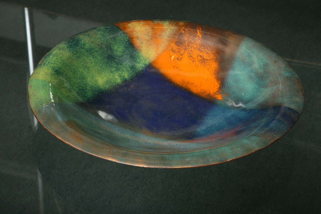 Modernist Multicolor Enamel on Copper Bowl