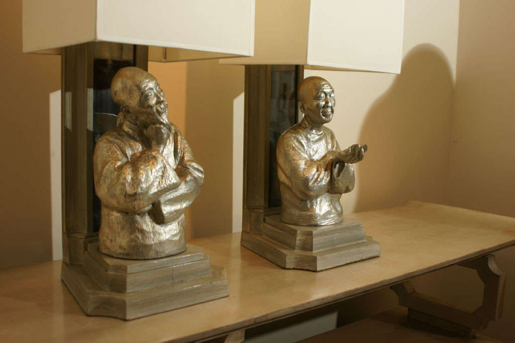 Pair Of Pagoda Form Lamps With Oriental Figures By James Mont 2