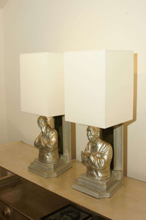 Pair Of Pagoda Form Lamps With Oriental Figures By James Mont 3