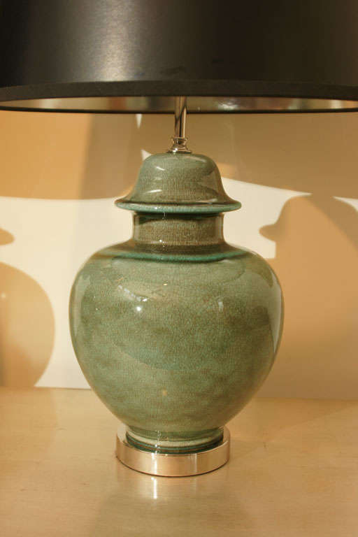 Pair Of Moss Green Ginger Jar Lamps at 1stDibs green ginger jar table