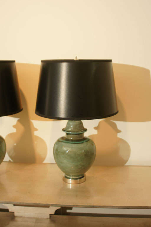 Pair Of Moss Green Ginger Jar Lamps at 1stDibs green ginger jar table