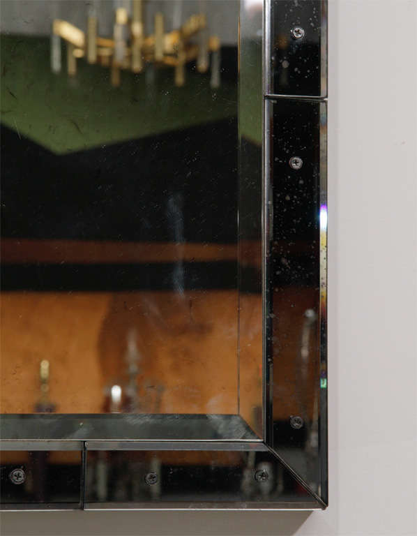 American Custom Deco Style Distressed Smoke Mirror For Sale