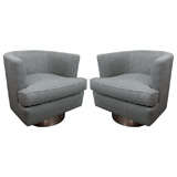 Pair of Milo Baughman Swivel Chairs with Chrome Bases