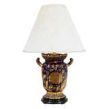 Antique Blue Ground Floral Gilt Vase by Mason Wired as Lamp, c. 1825