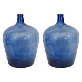 Vintage Pair Industrial Colbalt Blue Glass Bottles, England, c. 1950