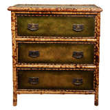 Victorian Three-Drawer Bamboo & Green Leather Chest, England