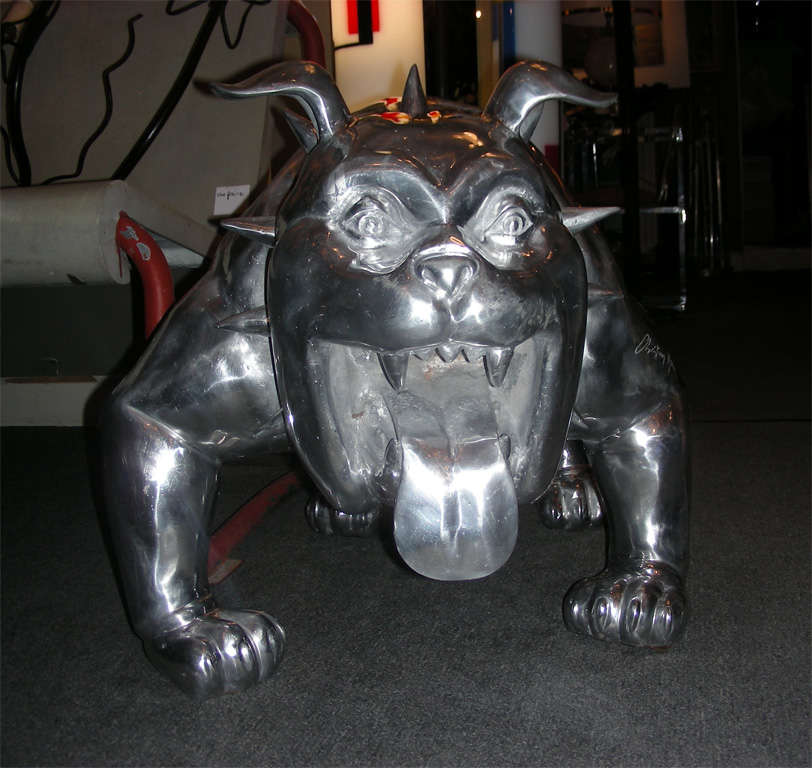 Aluminum End of 20th Century Sculpture of a Bull Dog by Christian Maas